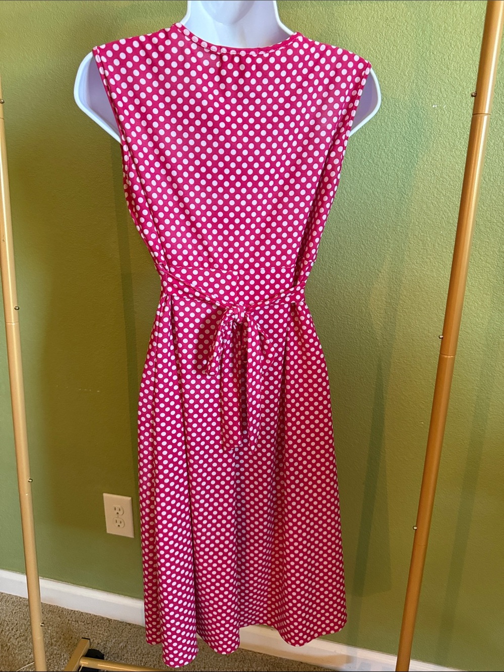 Jon & Anna Fuchsia Polka Dot V-Neck Midi Dress - Picture 4 of 5